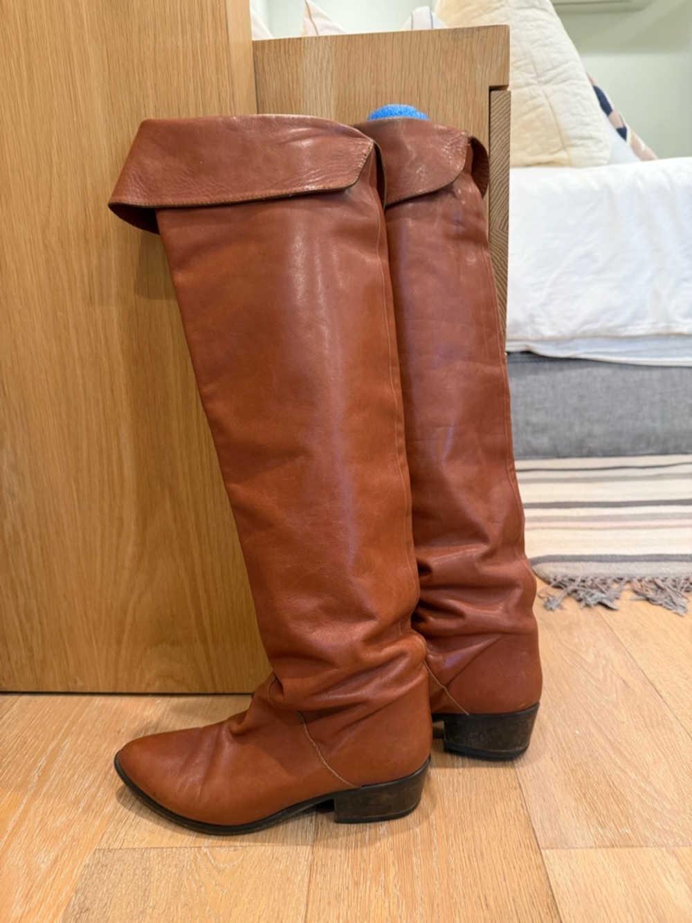 Tommy Hilfiger Brown Leather Tall Boots Low Heel Size